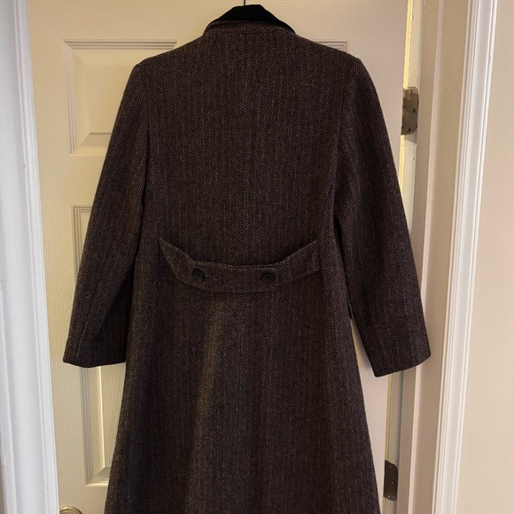 Women's Vintage Projections Wool Tweed Long Coat Jacket Burgundy Black - Picture 2 of 7